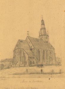 Disegno della vecchia chiesa di Farmsum prima della demolizione della torre nel 1855 (e della chiesa nel 1869) da J. Berghuis
